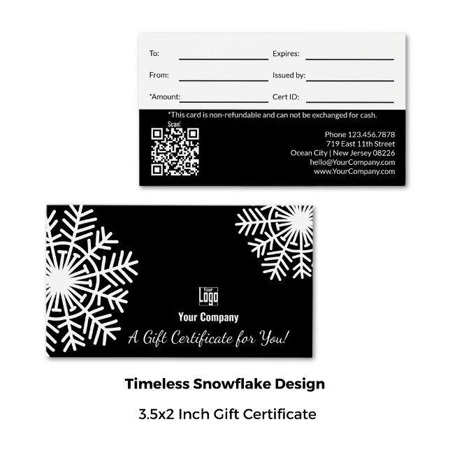 Winter Snowflake Black & White Gift Certificate (3.5x2 Inch, Winter Snowflake Black & White Gift Certificate)