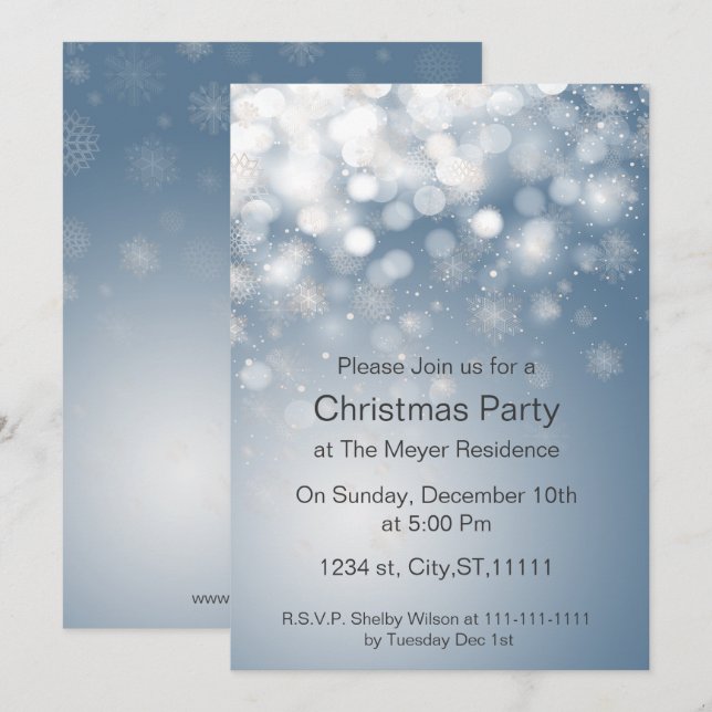 winter snowflake blue Holiday party Invitation (Front/Back)
