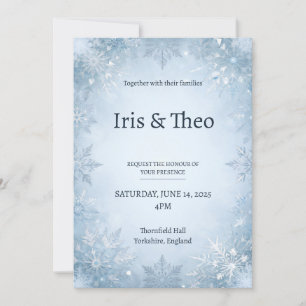 Winter Snowflake Blue Silver Personalised Wedding Invitation