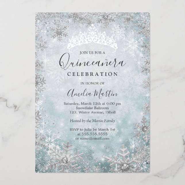 Winter Snowflake Blue Silver Quinceanera (Front)