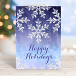 Winter Snowflake Blue Watercolor Business Holiday Card<br><div class="desc">Modern "Happy Holidays" corporate folded holiday card features a border pattern of white winter snowflakes and a wintery watercolor background design in cool shades of blue and purple. Personalise the custom text for your business and send out this year's holiday greetings with style.</div>