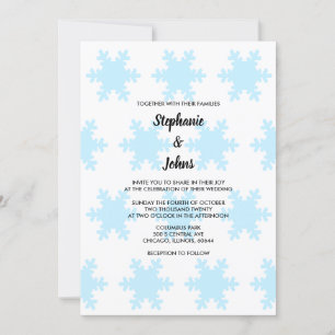 Winter Snowflake Blue White Elegant Trendy Wedding Invitation