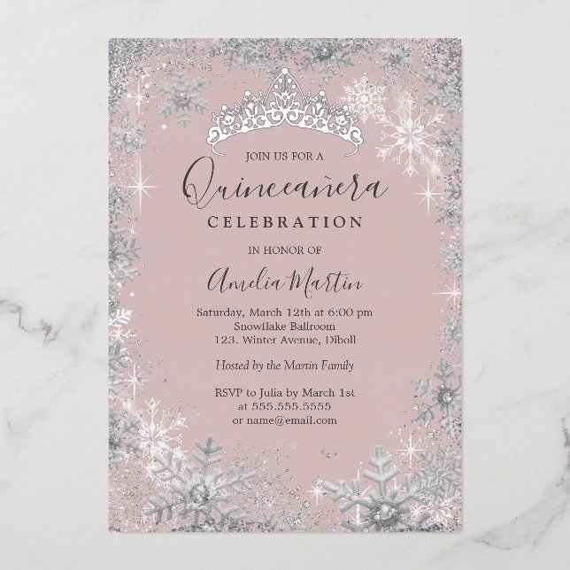 Winter Snowflake Blush Silver Quinceanera (Front)