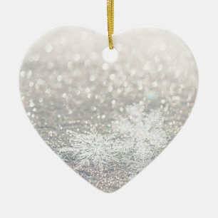 Winter Snowflake Bokeh Bling Ceramic Tree Decoration