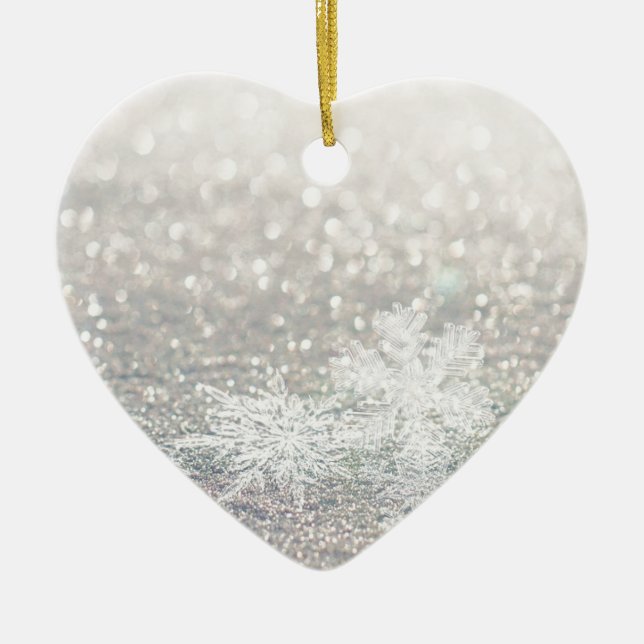 Winter Snowflake Bokeh Bling Ceramic Tree Decoration (Front)