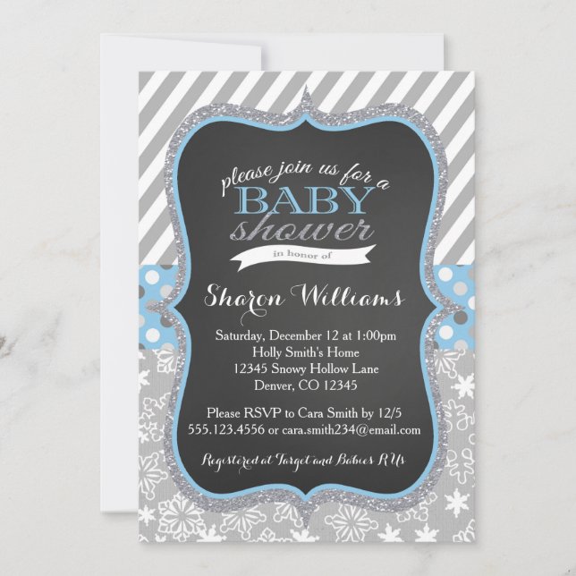 Winter Snowflake Boy Baby Shower invitation (Front)