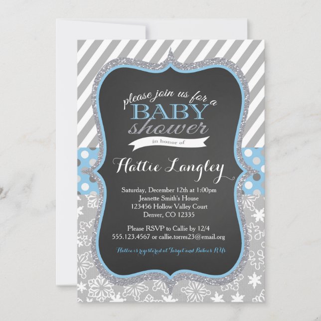 Winter Snowflake Boy Baby Shower invitation (Front)