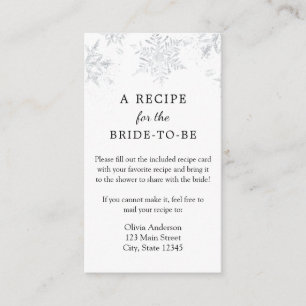 Winter Snowflake Bridal Recipe Request  Enclosure Card