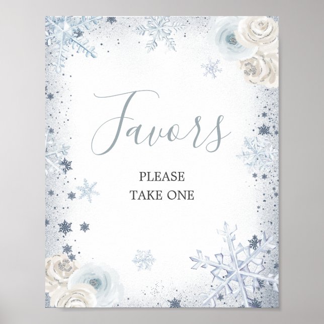 Winter Snowflake Bridal Shower Favours Poster (Front)
