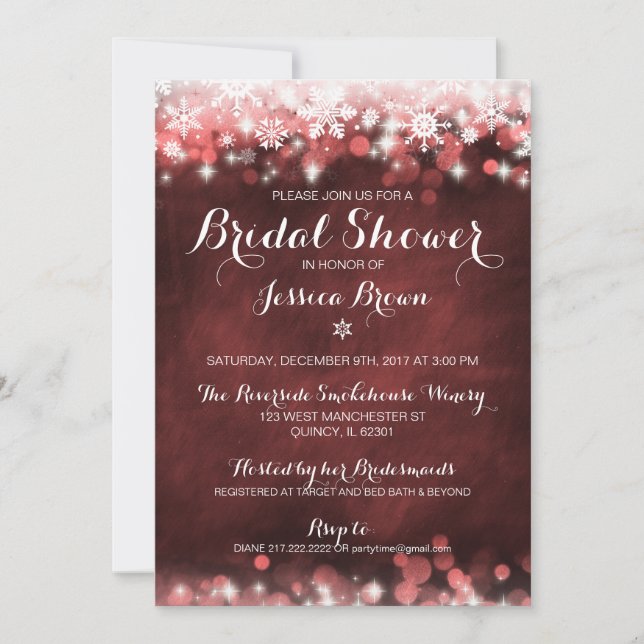 Winter Snowflake Bridal Shower Invitation - Red (Front)
