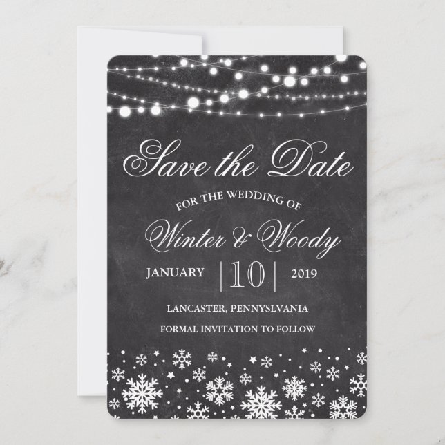 Winter Snowflake Chalk Save the Date Invitation (Front)