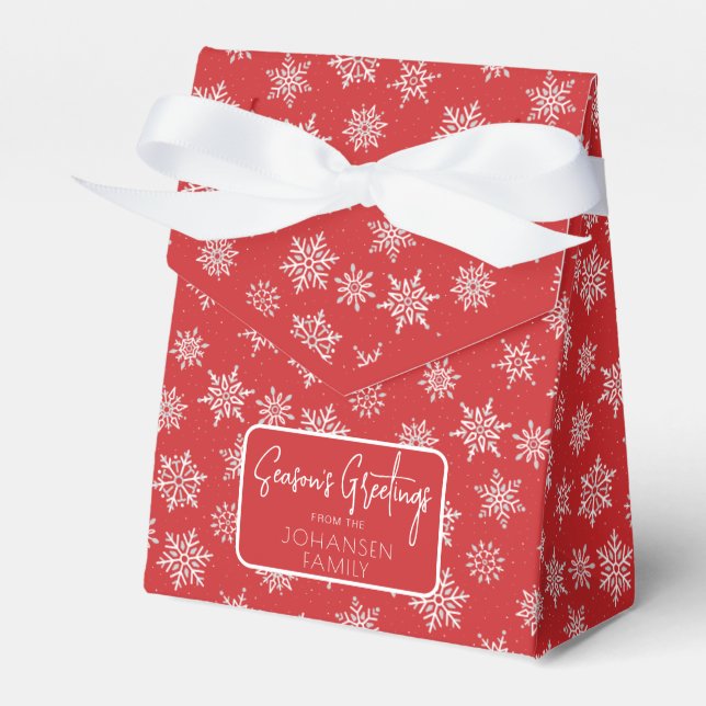 Winter Snowflake Christmas Red Holiday Greeting Favour Box (Front Side)