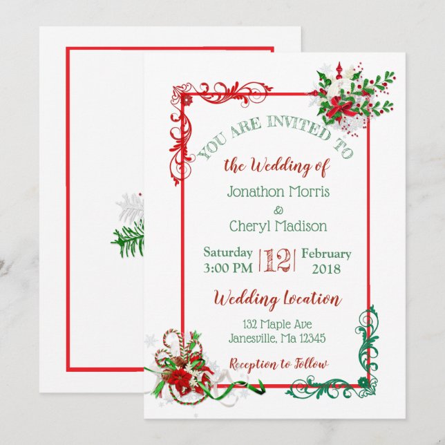 Winter Snowflake Christmas Wedding Invitations (Front/Back)
