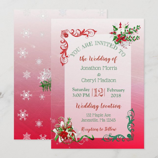 Winter Snowflake Christmas Wedding Invitations (Front/Back)