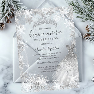 Winter Snowflake Clear Fosted Quinceanera   Acrylic Invitations