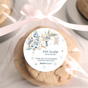 Winter Snowflake Clothesline Round Favor Stickers