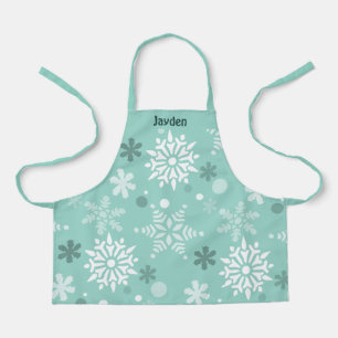 Winter Snowflake Crystal Christmas Turquoise-Blue  Apron