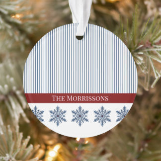 Winter Snowflake Decor with Stripes and Red Accent Ornament