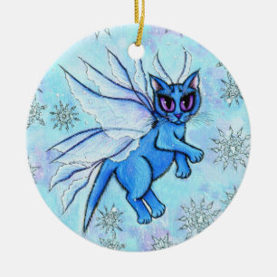 Winter Snowflake Fairy Cat Fantasy Art Ornament