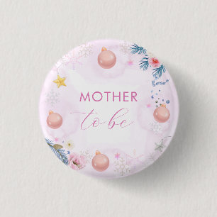 Winter Snowflake Floral Mother To Be Baby Shower  3 Cm Round Badge