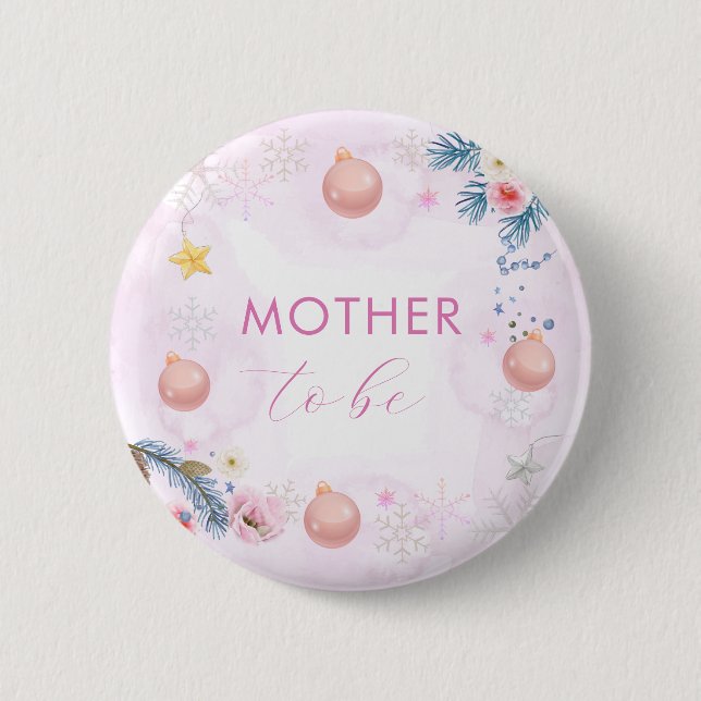 Winter Snowflake Floral Mother To Be Baby Shower  6 Cm Round Badge (Front)