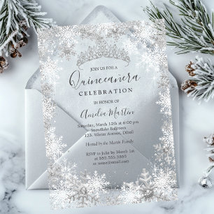 Winter Snowflake Fosted Quinceanera   Acrylic Invitations