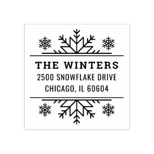 Winter Snowflake Frame Holiday Return Address Rubber Stamp