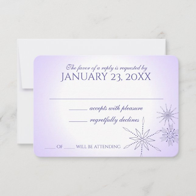 Winter Snowflake Gems Violet Wedding Response Card (Front)