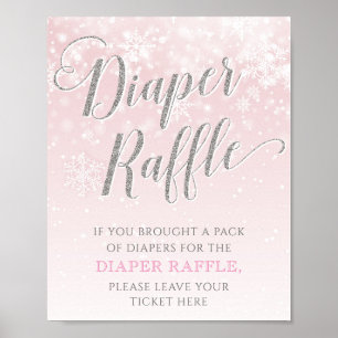Winter Snowflake Girl Baby Shower Diaper Raffle Poster