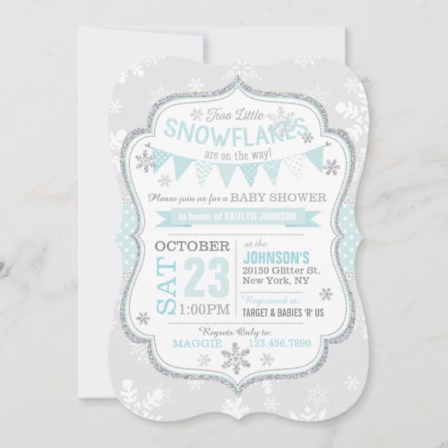 Winter Snowflake Glitter Baby Shower Invitation (Front)