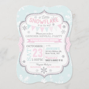 Winter Snowflake Glitter Gender Reveal Invitation