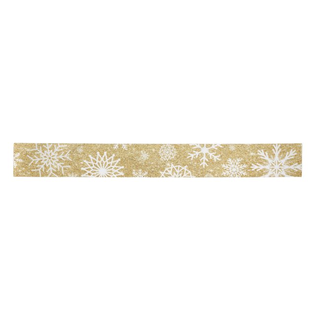 Winter Snowflake Gold Glitter Christmas Satin Ribbon (Front)