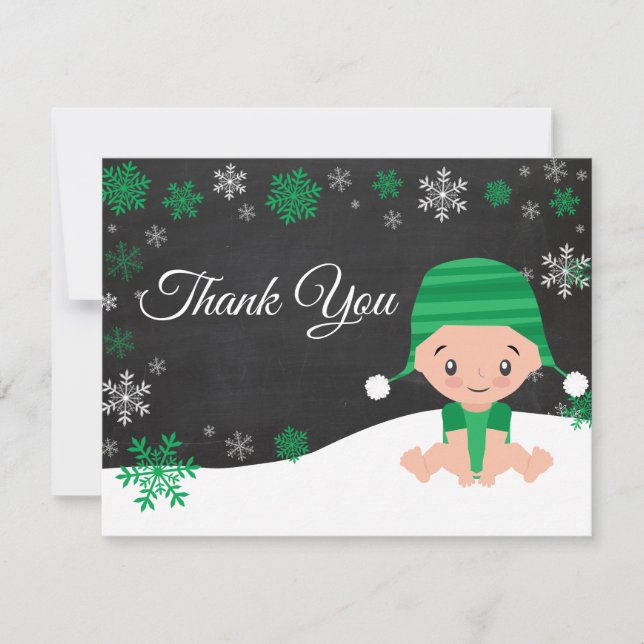 Winter Snowflake Green Thank You Card (Front)