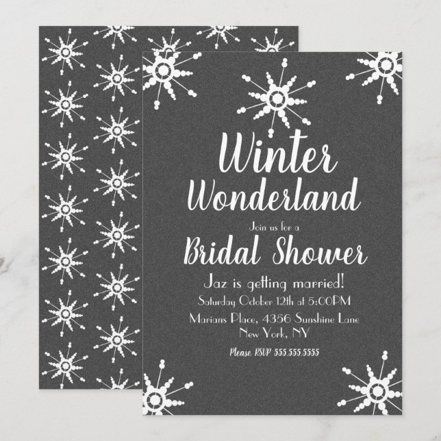 Winter Snowflake Grey Bridal Shower Invitation (Front/Back)
