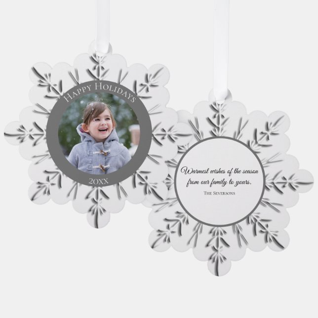 Winter Snowflake Happy Holidays Dated Tree Decoration Card (Front/Back)