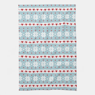 Winter Snowflake Hearts Tea Towel