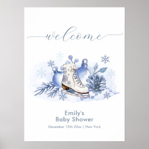 Winter Snowflake Ice Skate Baby Shower Welcome Poster