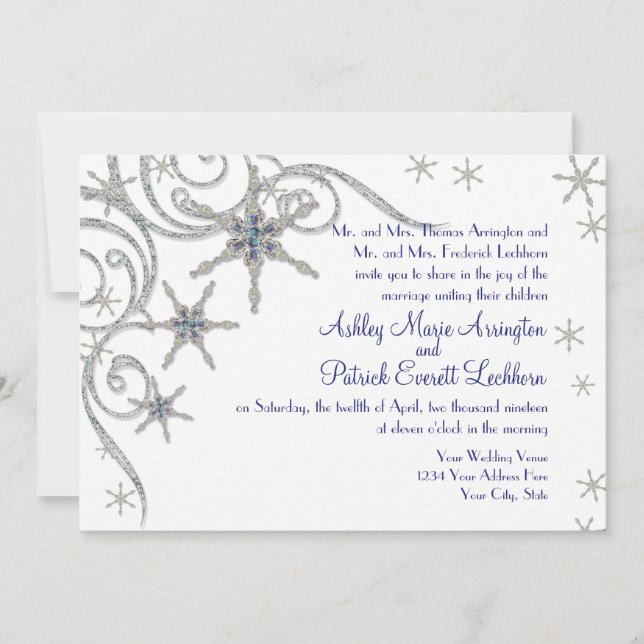 Winter Snowflake Jewels n Bling Swirl Wedding Card (Front)