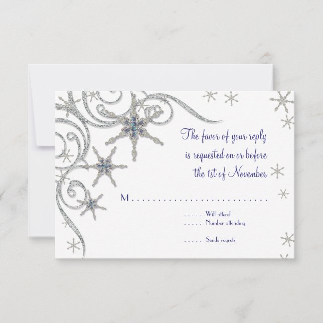 Winter Snowflake Jewels n Bling Swirl Wedding Card (Front)