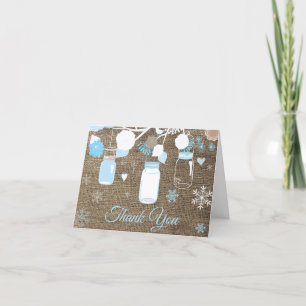 Winter Snowflake Mason Jar Blue Burlap Thank You Card