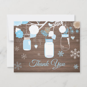 Winter Snowflake Mason Jar Blue Thank You Card