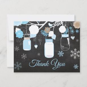 Winter Snowflake Mason Jar Blue Thank You Card