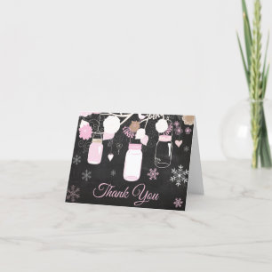 Winter Snowflake Mason Jar Pink Chalkboard Thank You Card