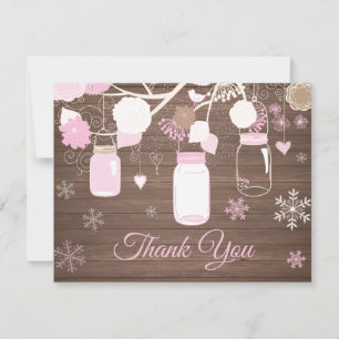 Winter Snowflake Mason Jar Pink Thank You Card