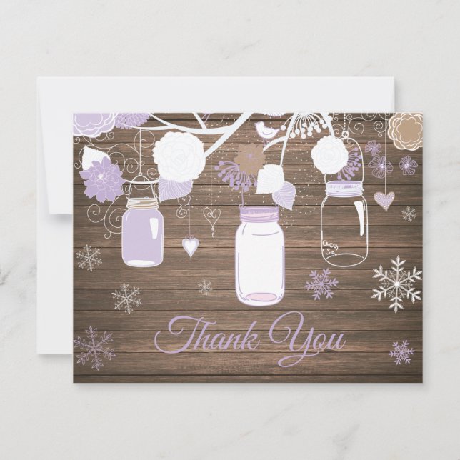 Winter Snowflake Mason Jar Purple Thank You Card (Front)