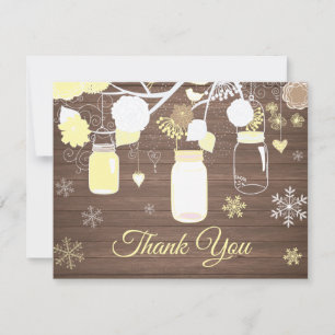 Winter Snowflake Mason Jar Yellow Thank You Card