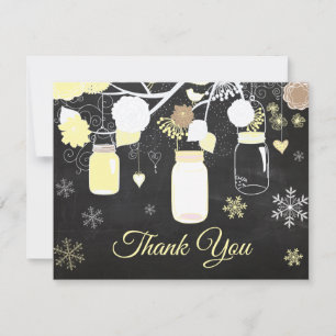 Winter Snowflake Mason Jar Yellow Thank You Card