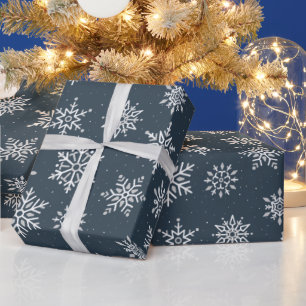 Winter Snowflake Navy Blue Holiday Wrapping Paper