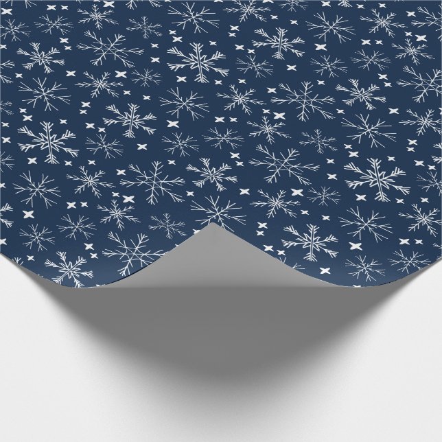 Winter Snowflake Navy Blue Wrapping Paper (Corner)