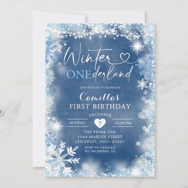 Winter Snowflake Onederland Birthday Invite11-2 Invitation (Front)